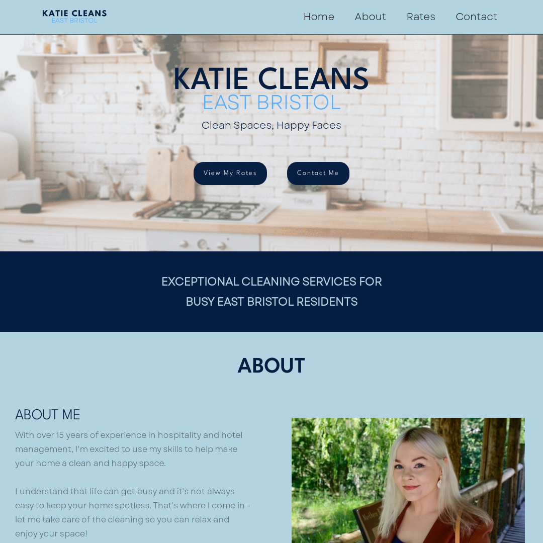 A blue themed website for a cleaning company.